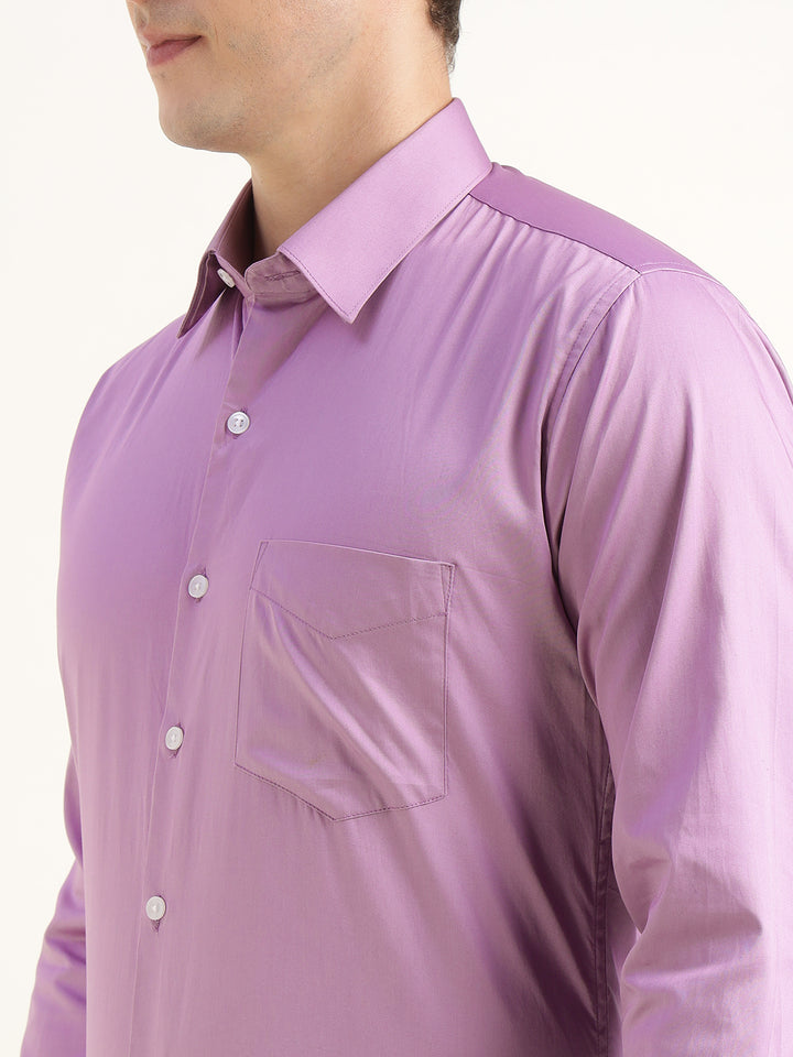 Men Purple Solid Pure Cotton Slim Fit Party Shirt