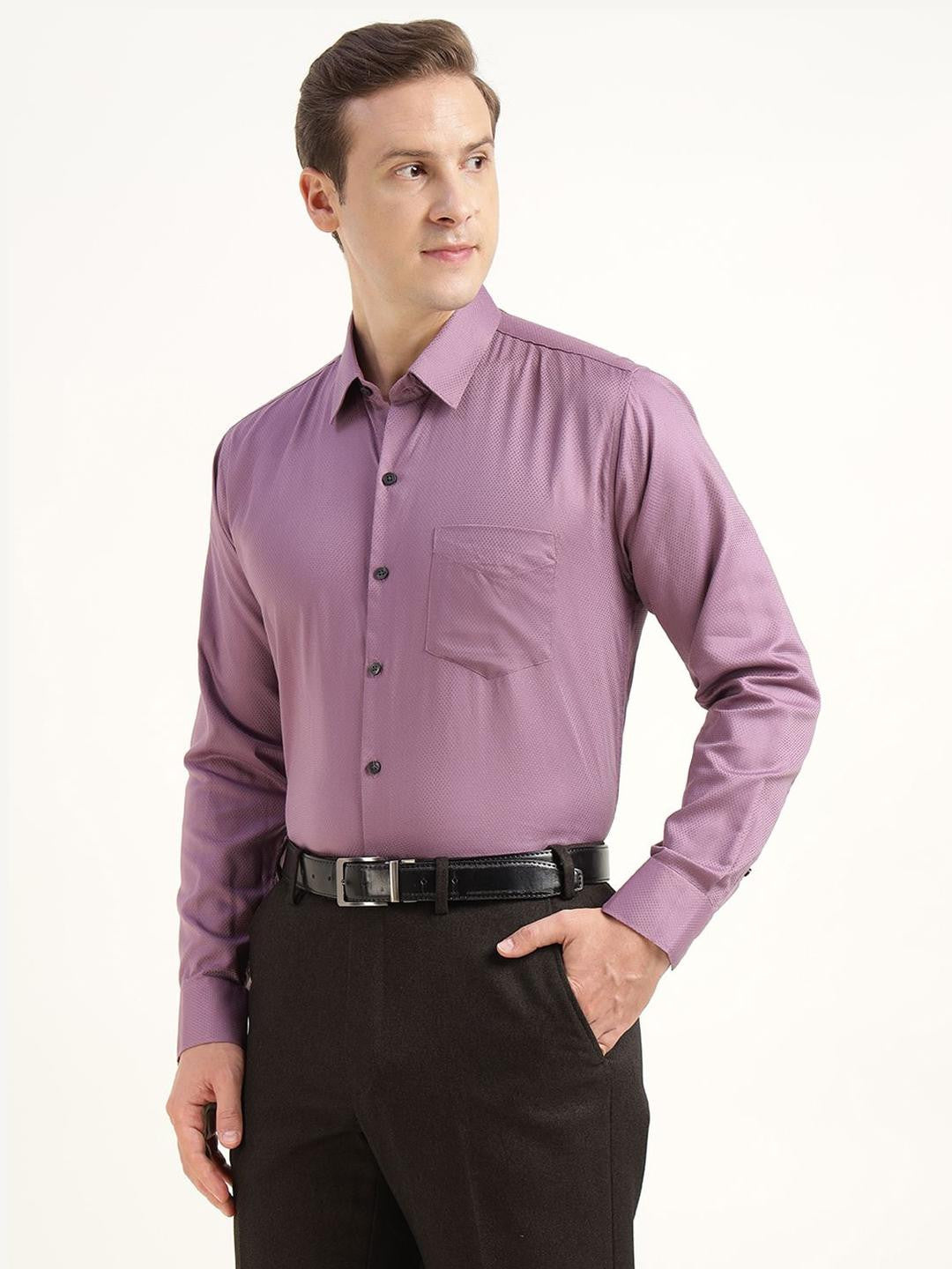 Men Mauve Solid Pure Cotton Slim Fit Party Shirt