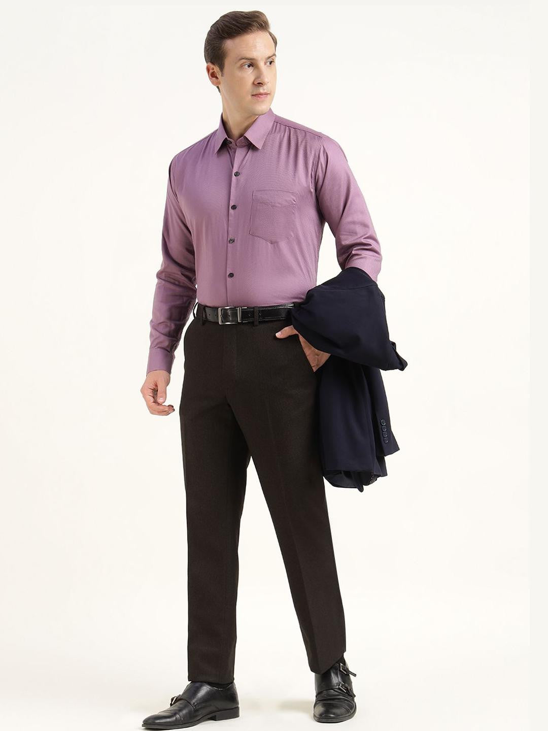 Men Mauve Solid Pure Cotton Slim Fit Party Shirt