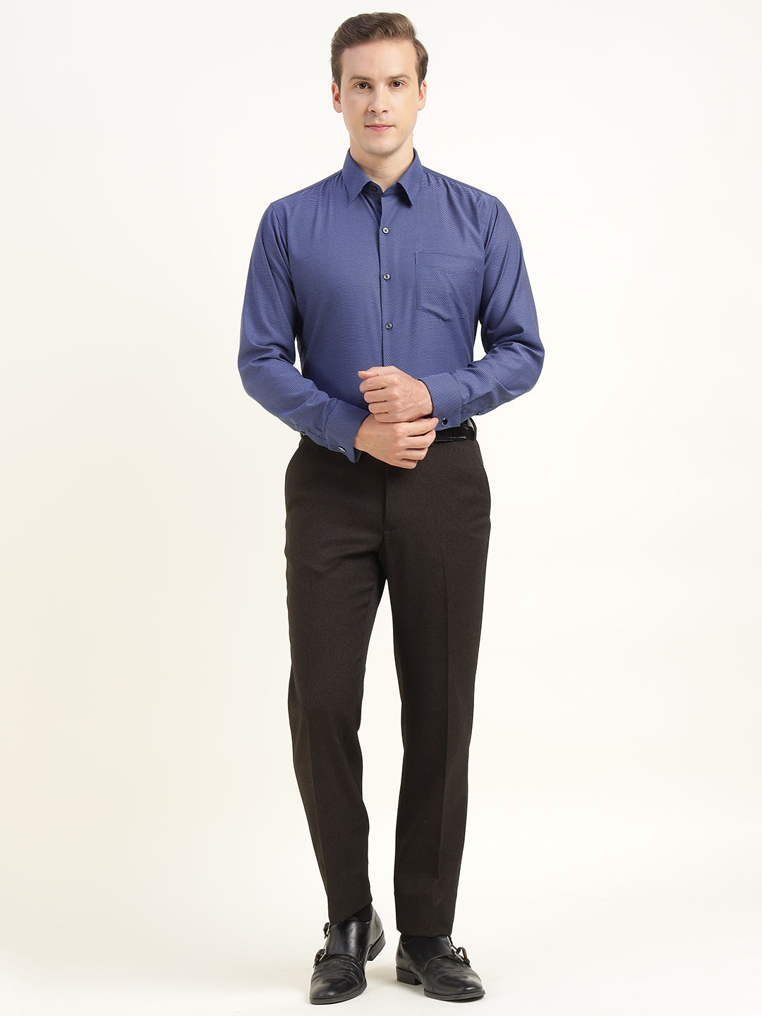 Men Blue Solid Pure Cotton Slim Fit Formal Shirt