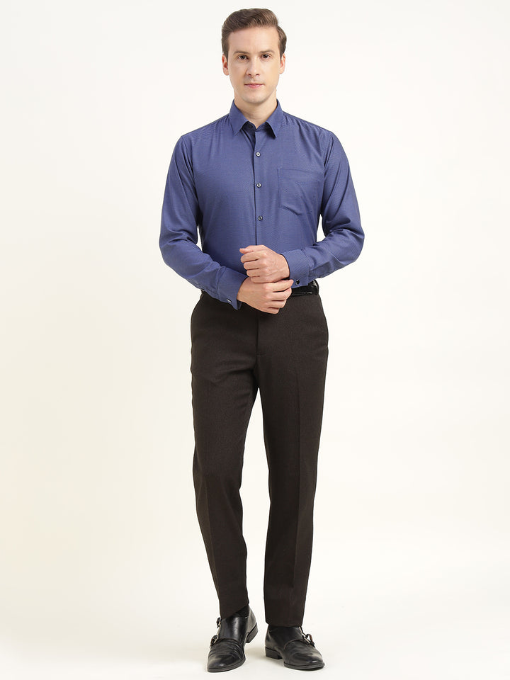 Men Blue Solid Pure Cotton Slim Fit Formal Shirt
