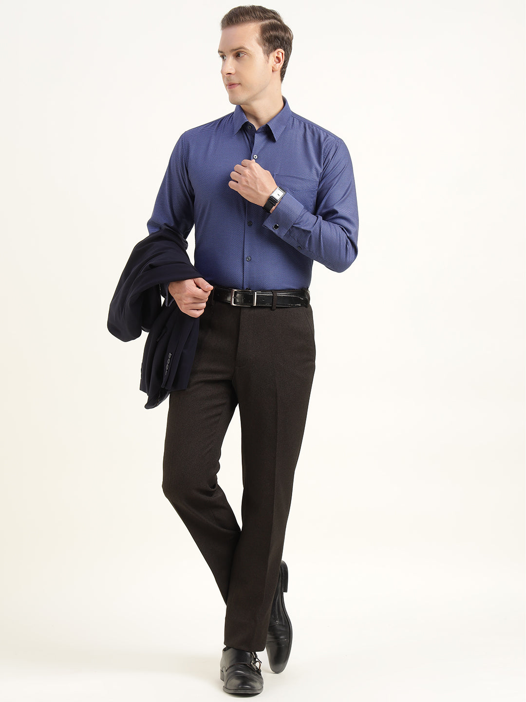 Men Blue Solid Pure Cotton Slim Fit Formal Shirt