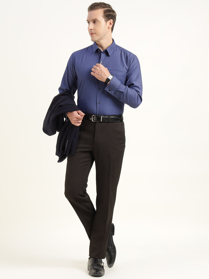 Men Blue Solid Pure Cotton Slim Fit Formal Shirt