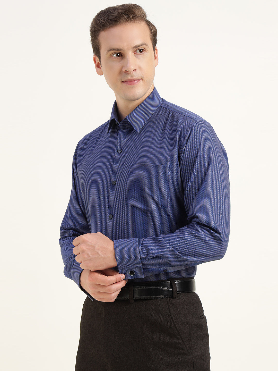 Men Blue Solid Pure Cotton Slim Fit Formal Shirt