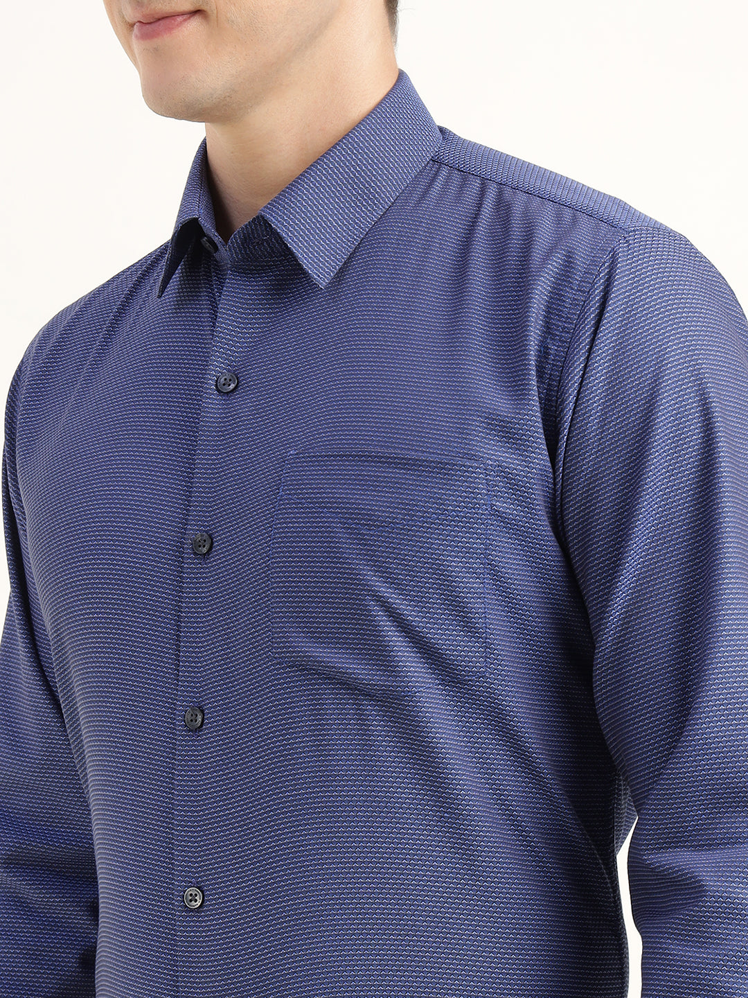 Men Blue Solid Pure Cotton Slim Fit Formal Shirt