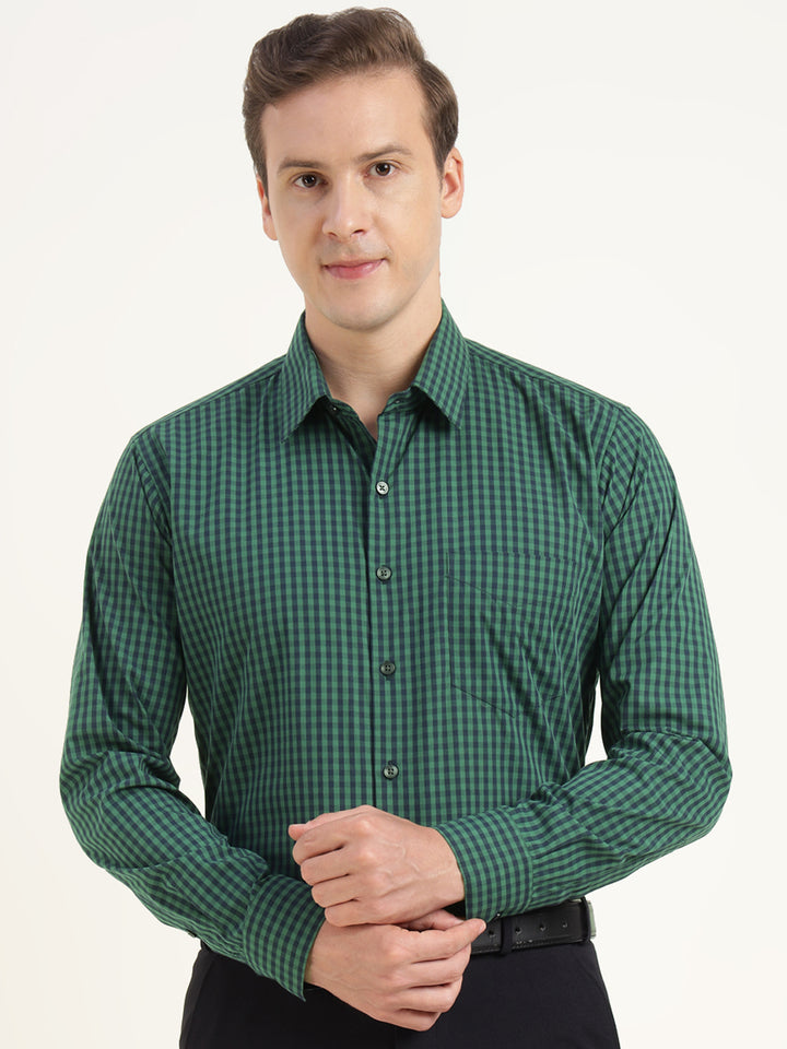 Men Green Checked Pure Cotton Slim Fit Formal Shirt