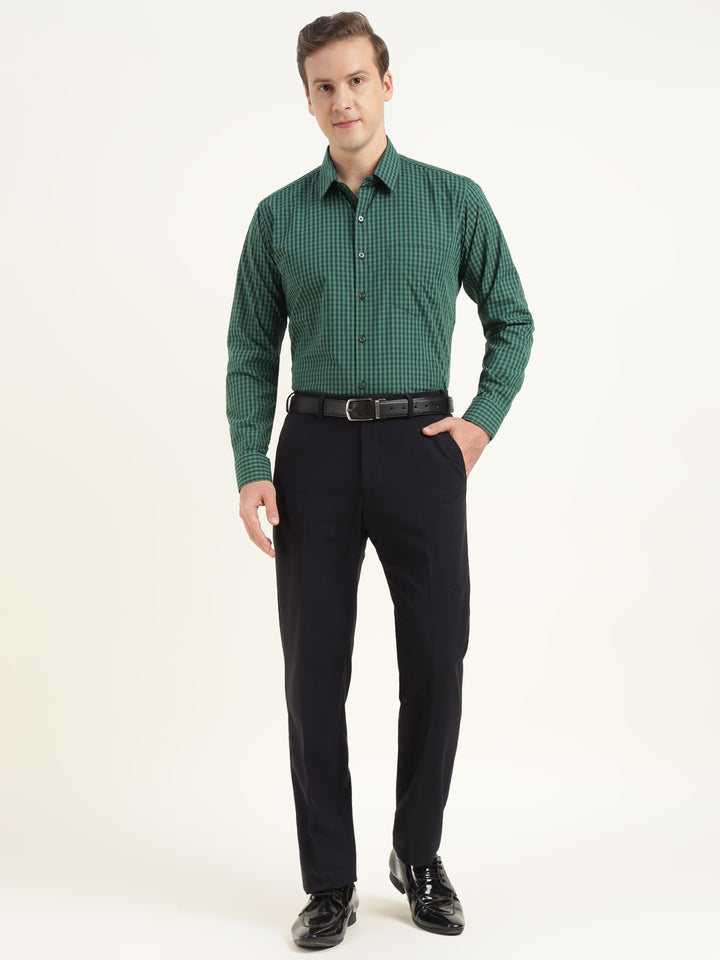 Men Green Checked Pure Cotton Slim Fit Formal Shirt