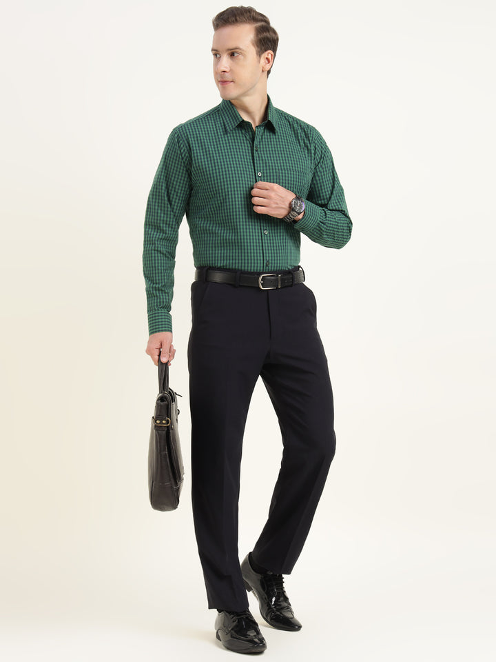 Men Green Checked Pure Cotton Slim Fit Formal Shirt