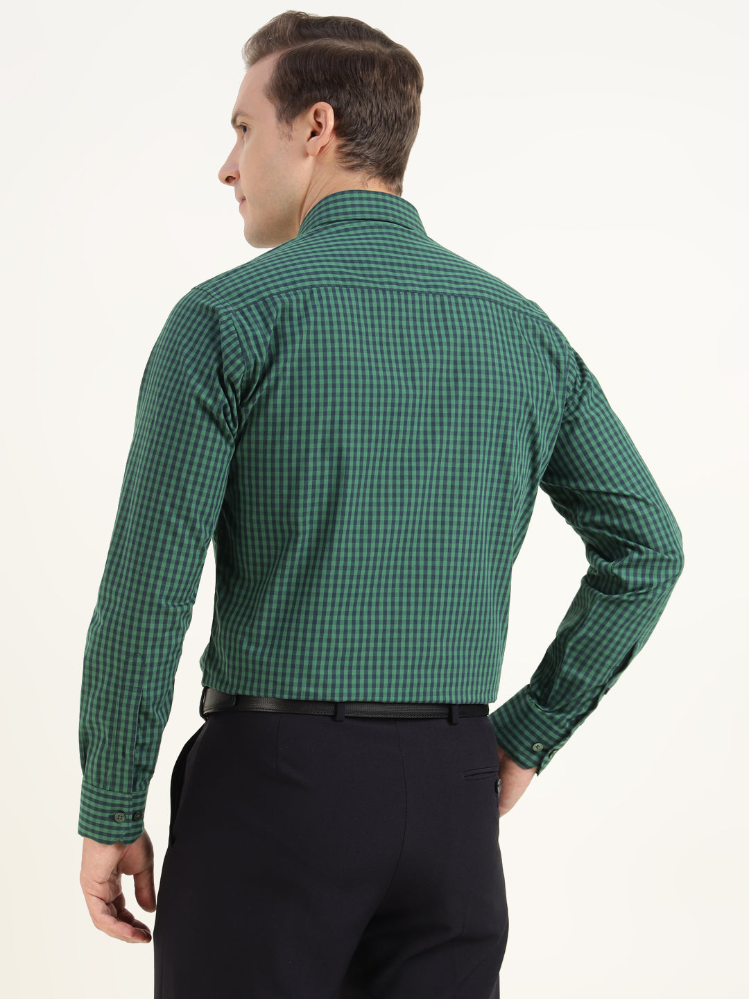 Men Green Checked Pure Cotton Slim Fit Formal Shirt