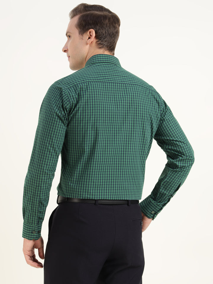 Men Green Checked Pure Cotton Slim Fit Formal Shirt