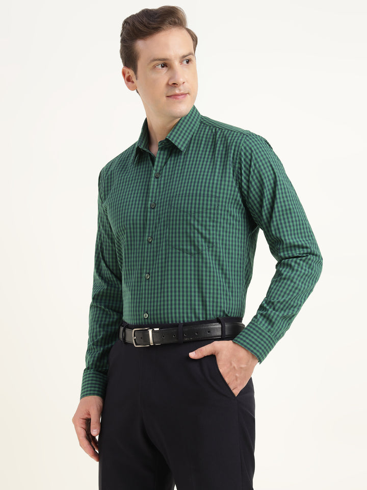 Men Green Checked Pure Cotton Slim Fit Formal Shirt