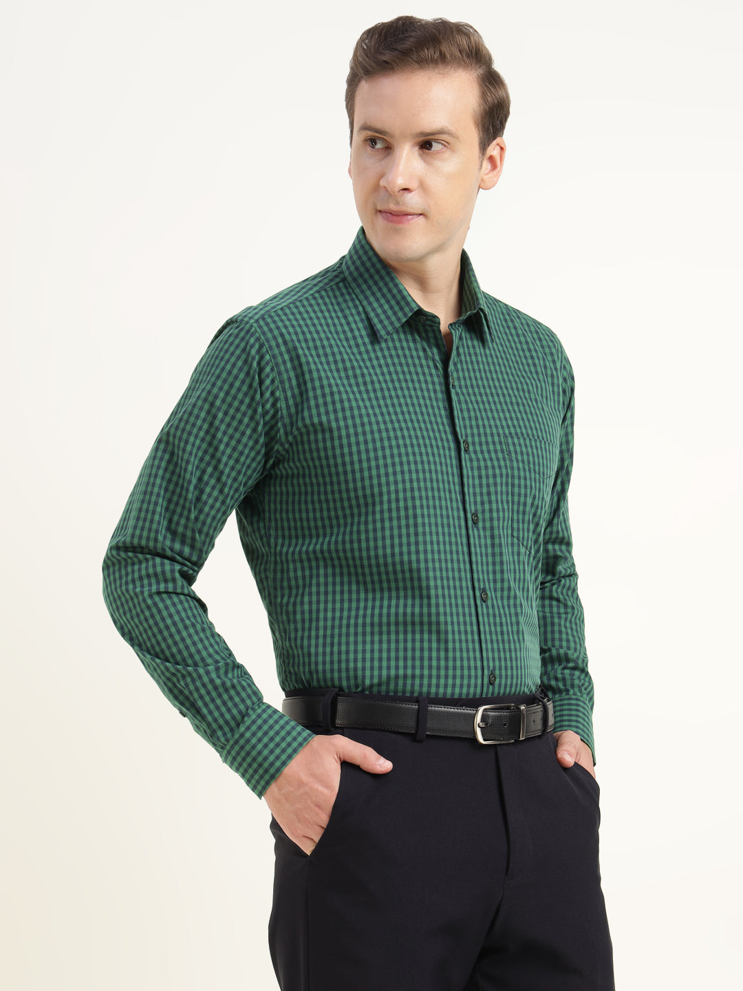 Men Green Checked Pure Cotton Slim Fit Formal Shirt