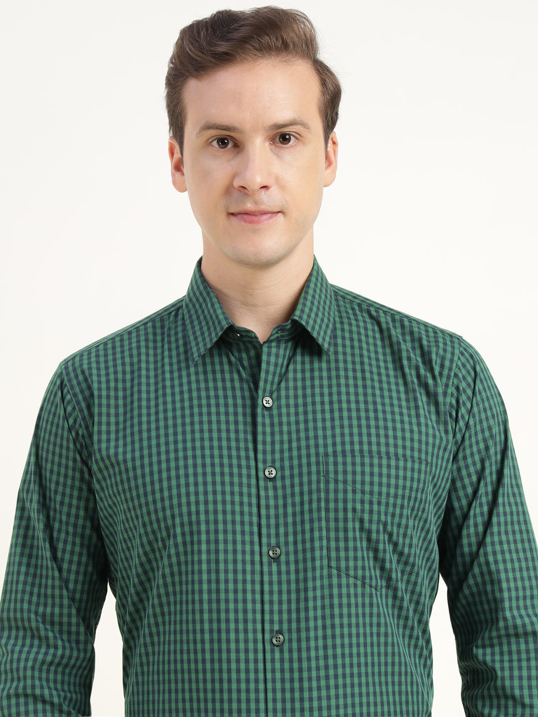 Men Green Checked Pure Cotton Slim Fit Formal Shirt