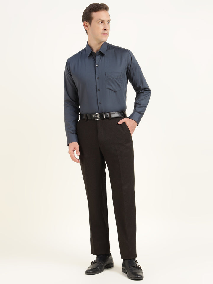 Men Dark Grey Solid Pure Cotton Slim Fit Party Shirt