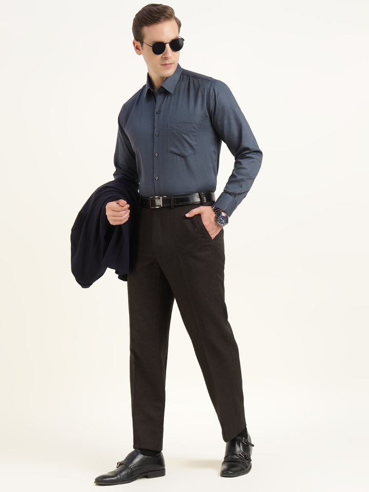 Men Dark Grey Solid Pure Cotton Slim Fit Party Shirt