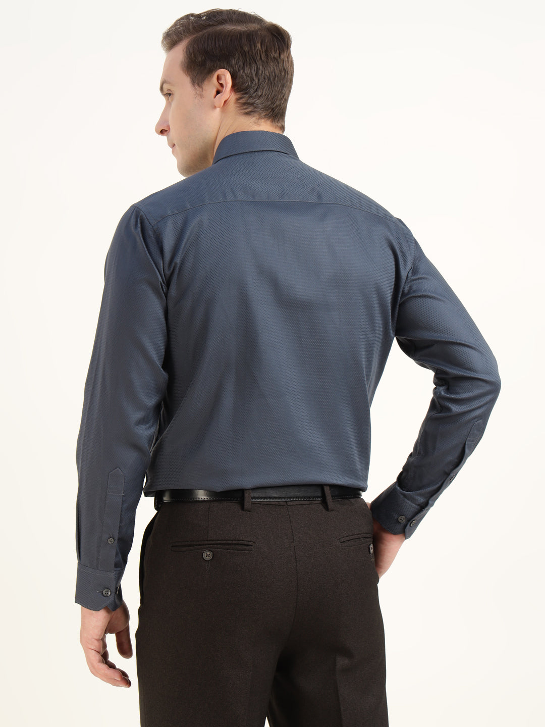 Men Dark Grey Solid Pure Cotton Slim Fit Party Shirt