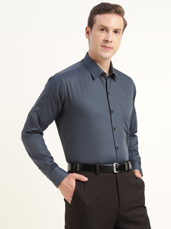Men Dark Grey Solid Pure Cotton Slim Fit Party Shirt