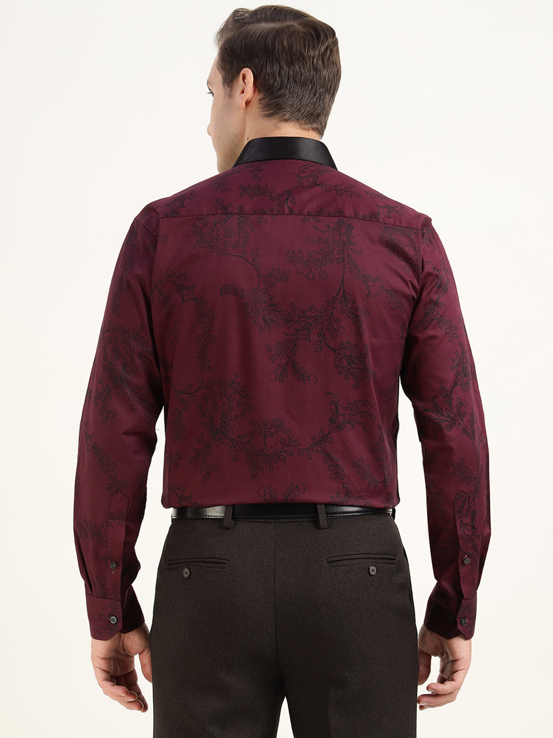 Hancock Men Maroon Printed Pure Cotton Slim Fit Formal Shirt