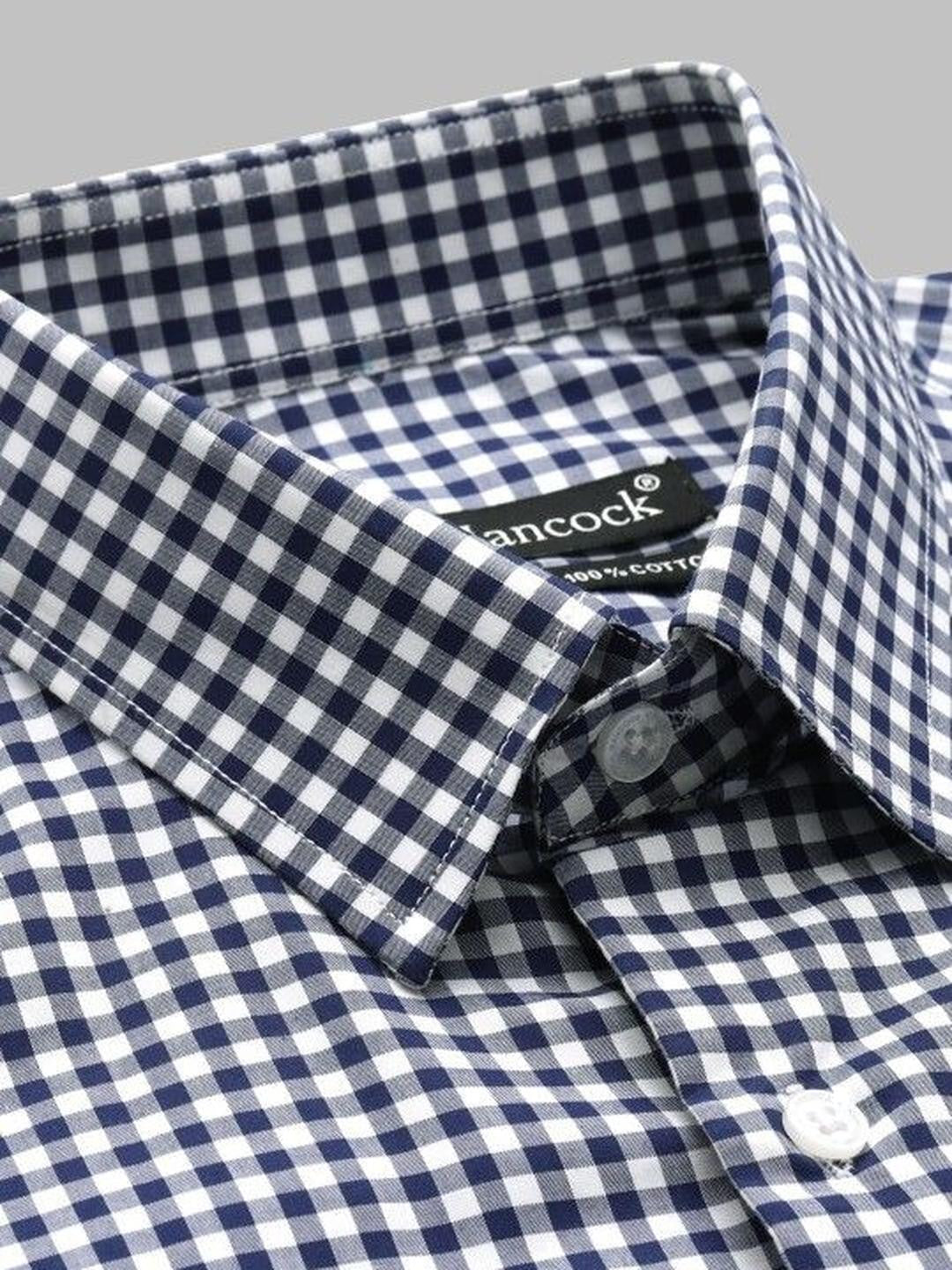 Men Navy Blue Checked Pure Cotton Slim Fit Formal Shirt