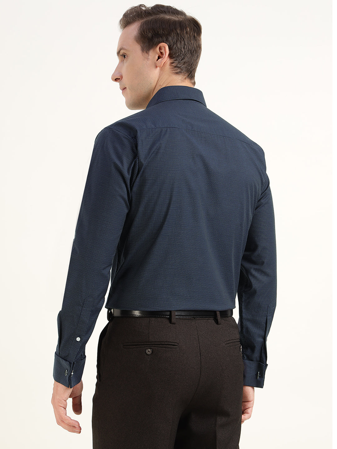 Men Navy Blue Solid Pure Cotton Slim Fit Formal Shirt