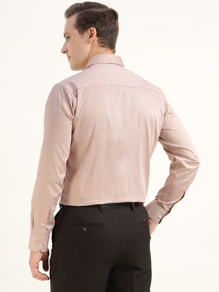 Men Blush Beige Solid Pure Cotton Slim Fit Party Shirt