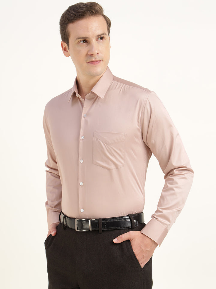 Men Blush Beige Solid Pure Cotton Slim Fit Party Shirt