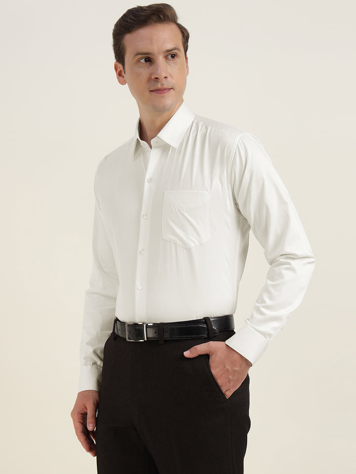 Men White Solid Pure Cotton Slim Fit Formal Shirt