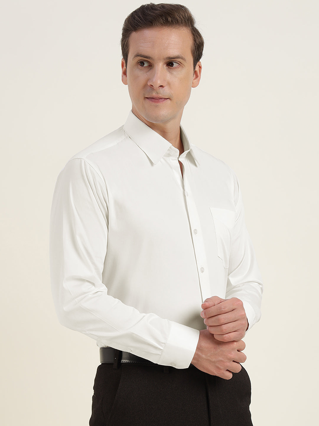 Men White Solid Pure Cotton Slim Fit Formal Shirt