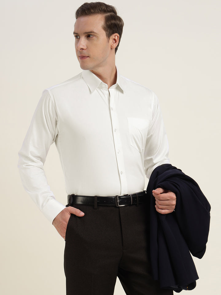 Men White Solid Pure Cotton Slim Fit Formal Shirt