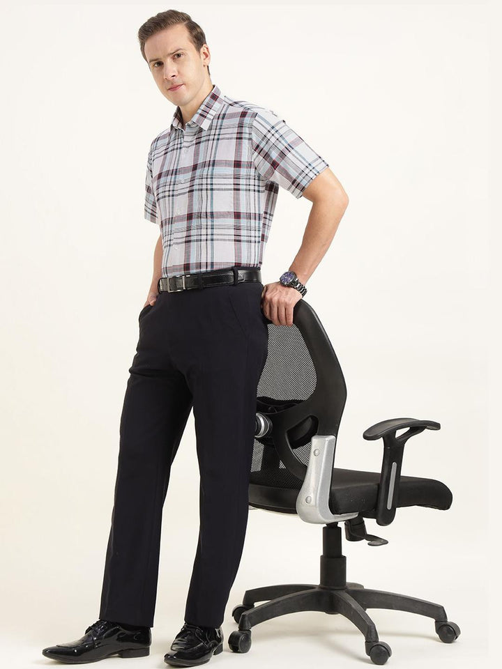 Men White & Blue Checked Pure Cotton Slim Fit Formal Shirt