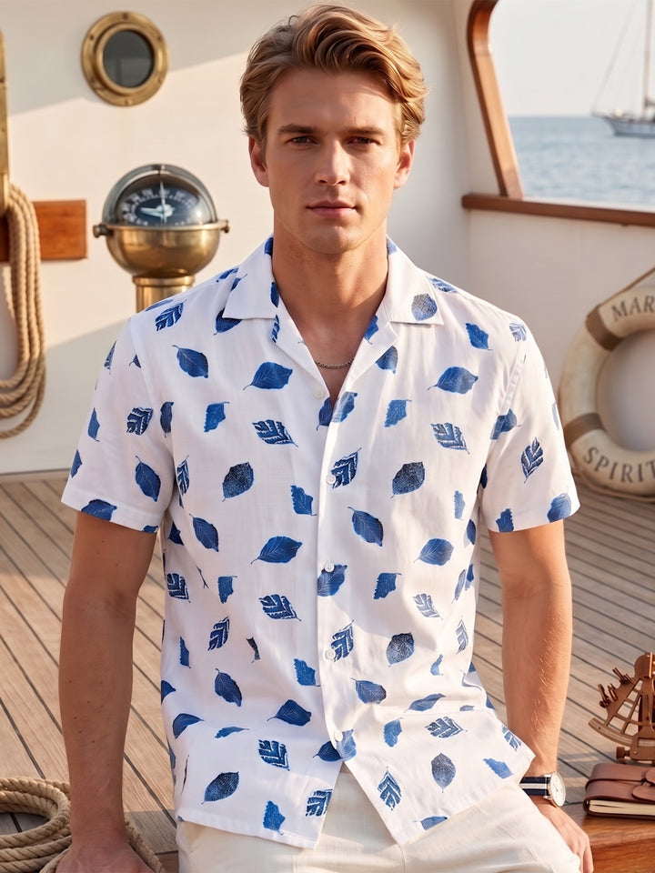 Men White & Blue Printed Pure Cotton Relaxed Fit Casual Shirt