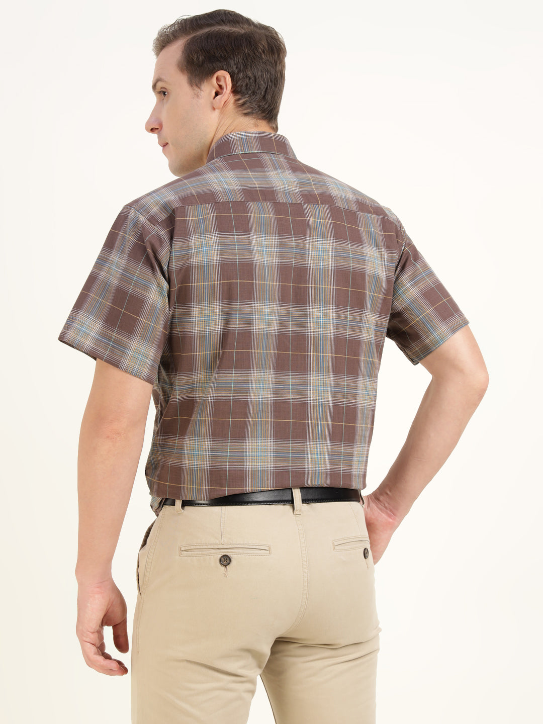 Hancock Men Brown Checked Pure Cotton Slim Fit Formal Shirt