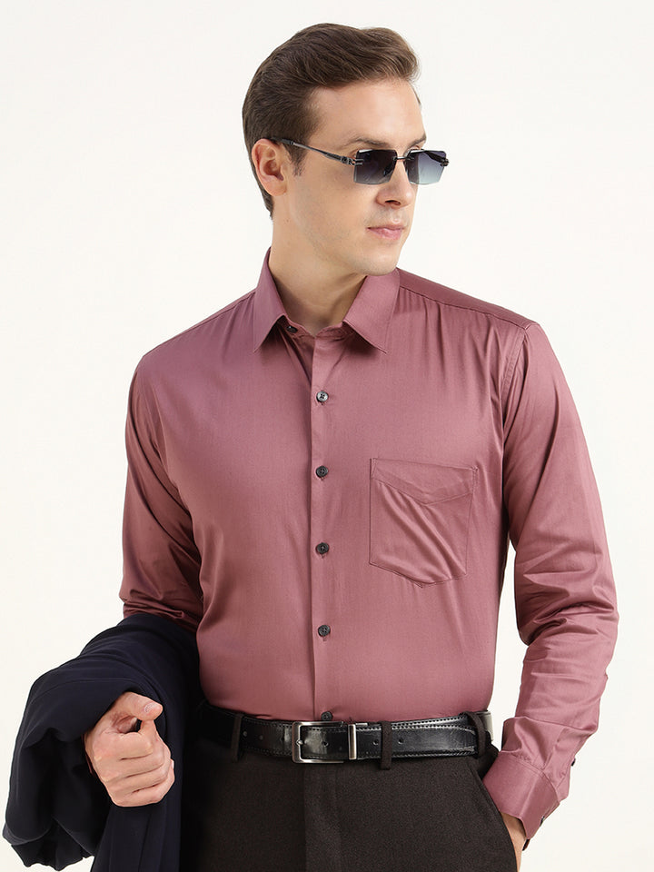 Men Deep Mauve Solid Pure Cotton Slim Fit Formal Shirt