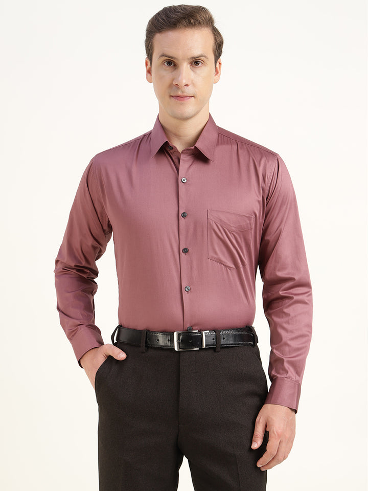 Men Deep Mauve Solid Pure Cotton Slim Fit Formal Shirt