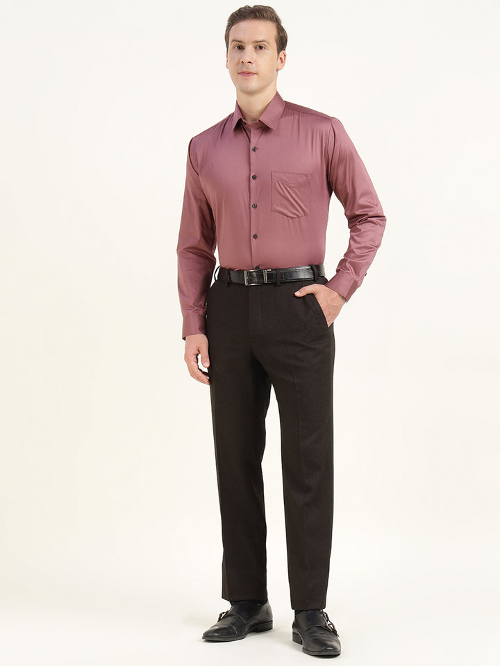 Men Deep Mauve Solid Pure Cotton Slim Fit Formal Shirt