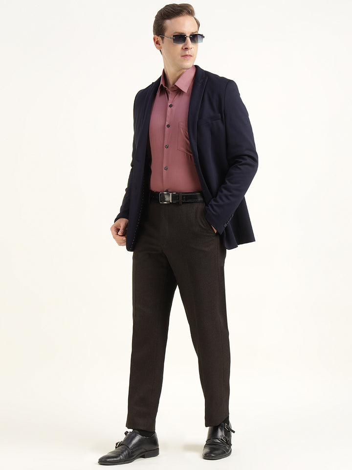 Men Deep Mauve Solid Pure Cotton Slim Fit Formal Shirt