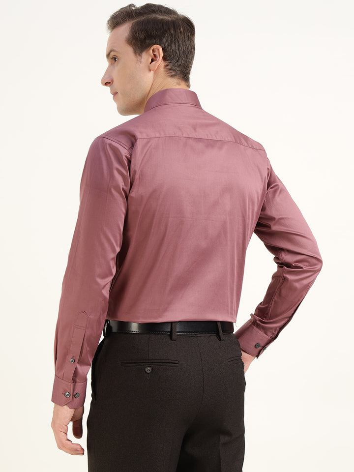 Men Deep Mauve Solid Pure Cotton Slim Fit Formal Shirt