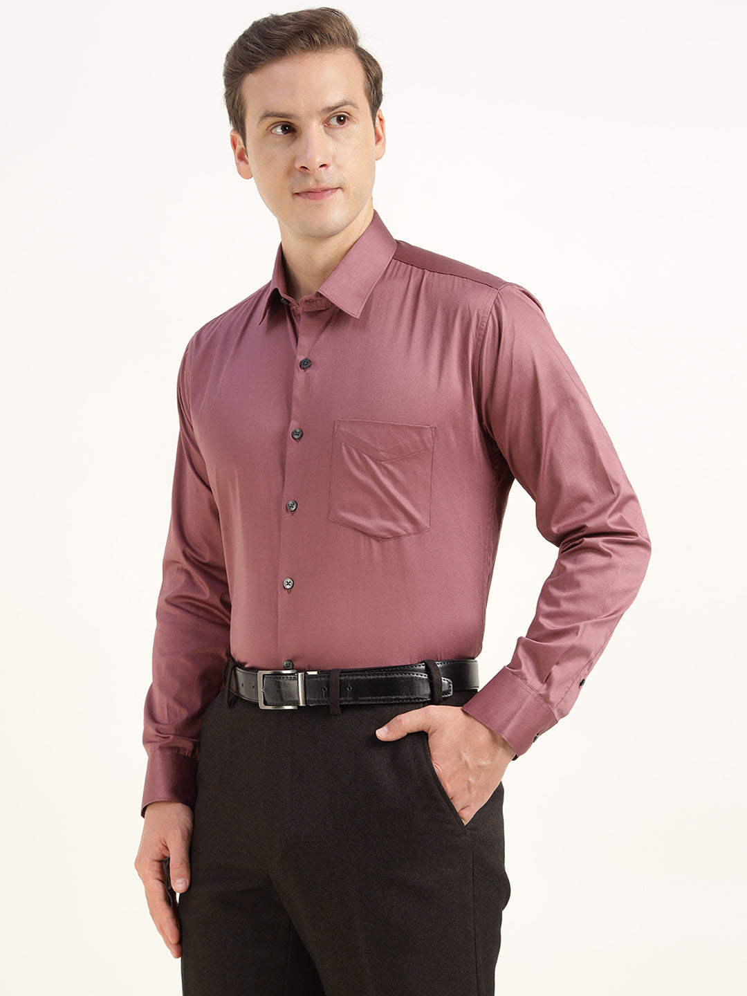 Men Deep Mauve Solid Pure Cotton Slim Fit Formal Shirt