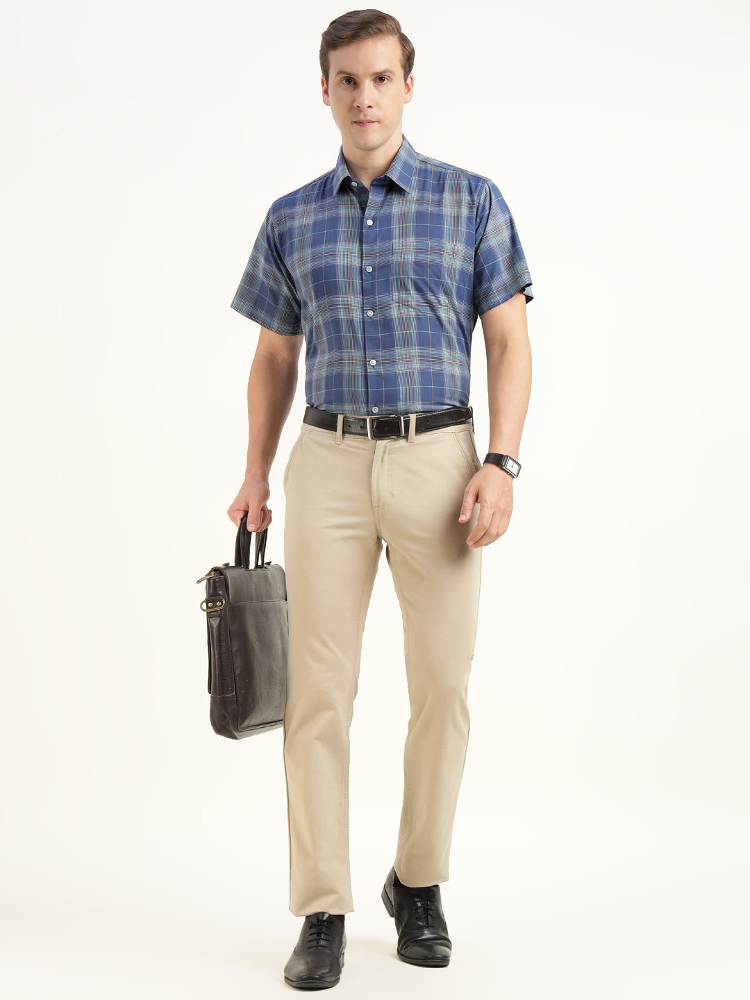Men Blue Checked Pure Cotton Slim Fit Formal Shirt