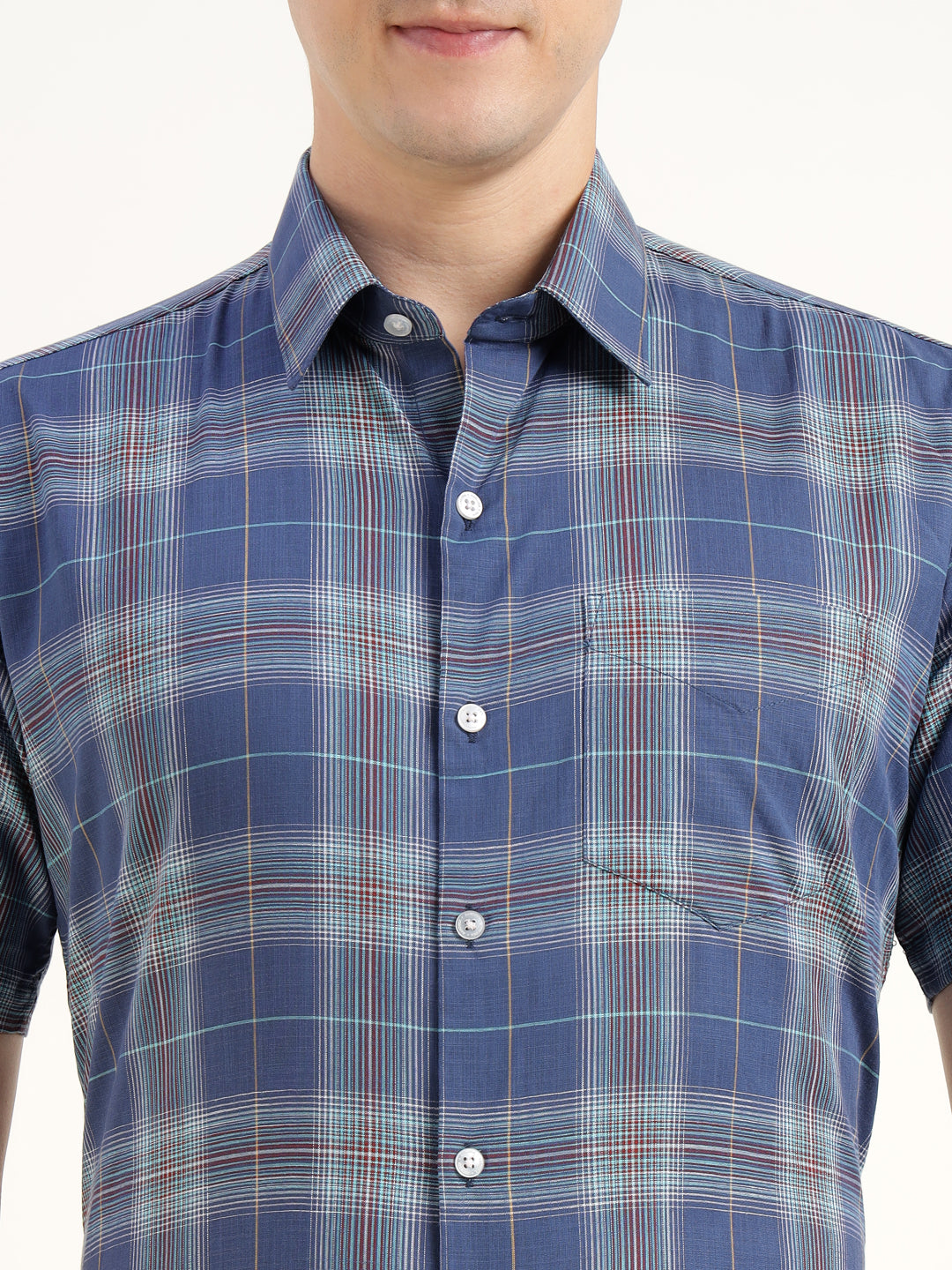 Men Blue Checked Pure Cotton Slim Fit Formal Shirt