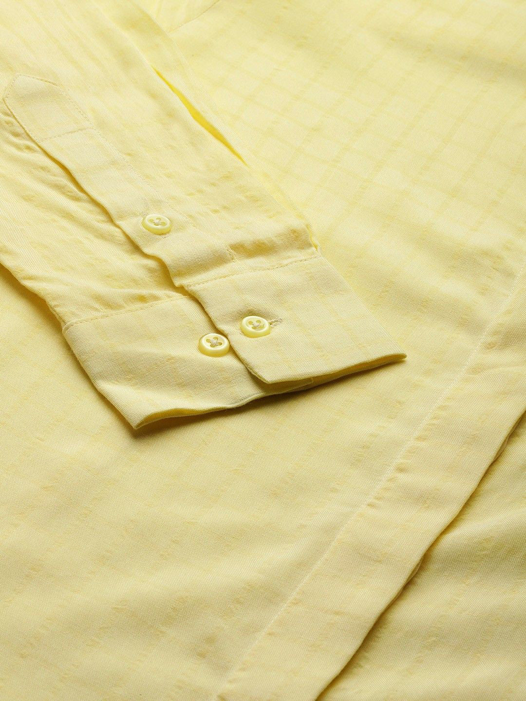 Women Yellow Checked Viscose Rayon Regular Fit Formal Shirt