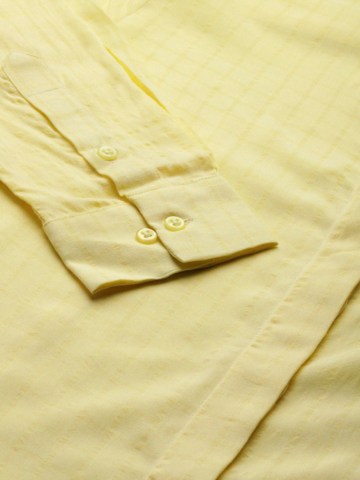 Women Yellow Checked Viscose Rayon Regular Fit Formal Shirt