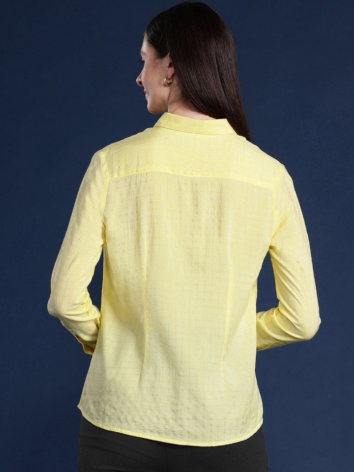 Women Yellow Checked Viscose Rayon Regular Fit Formal Shirt