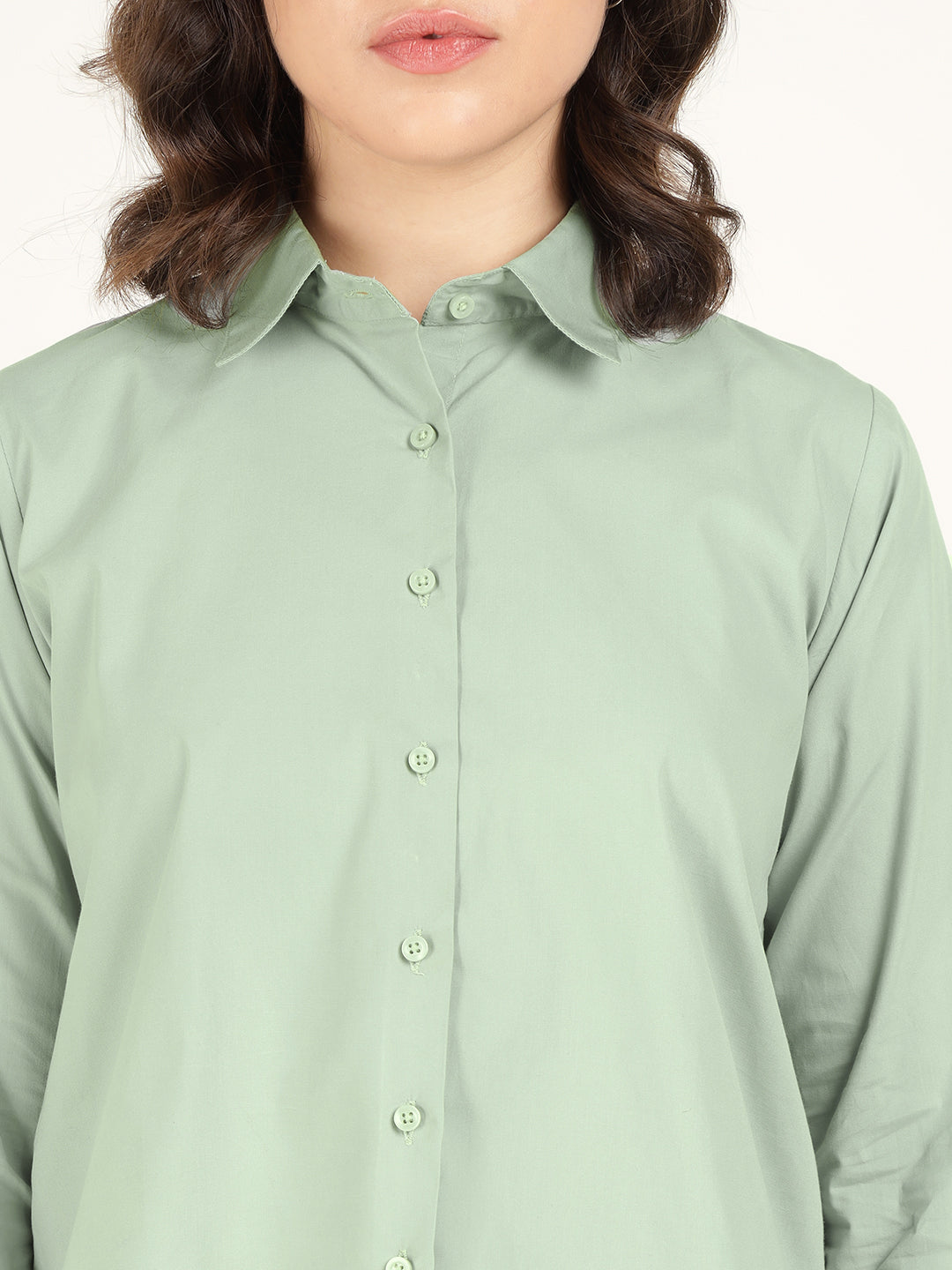 Women Sea Green Solid Pure Cotton Relaxed Fit Casual Shirt