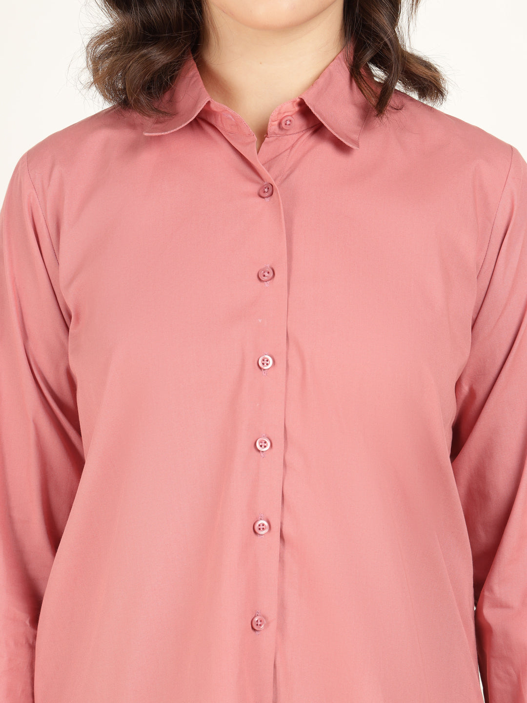 Women Coral Solid Pure Cotton Relaxed Fit Casual Shirt