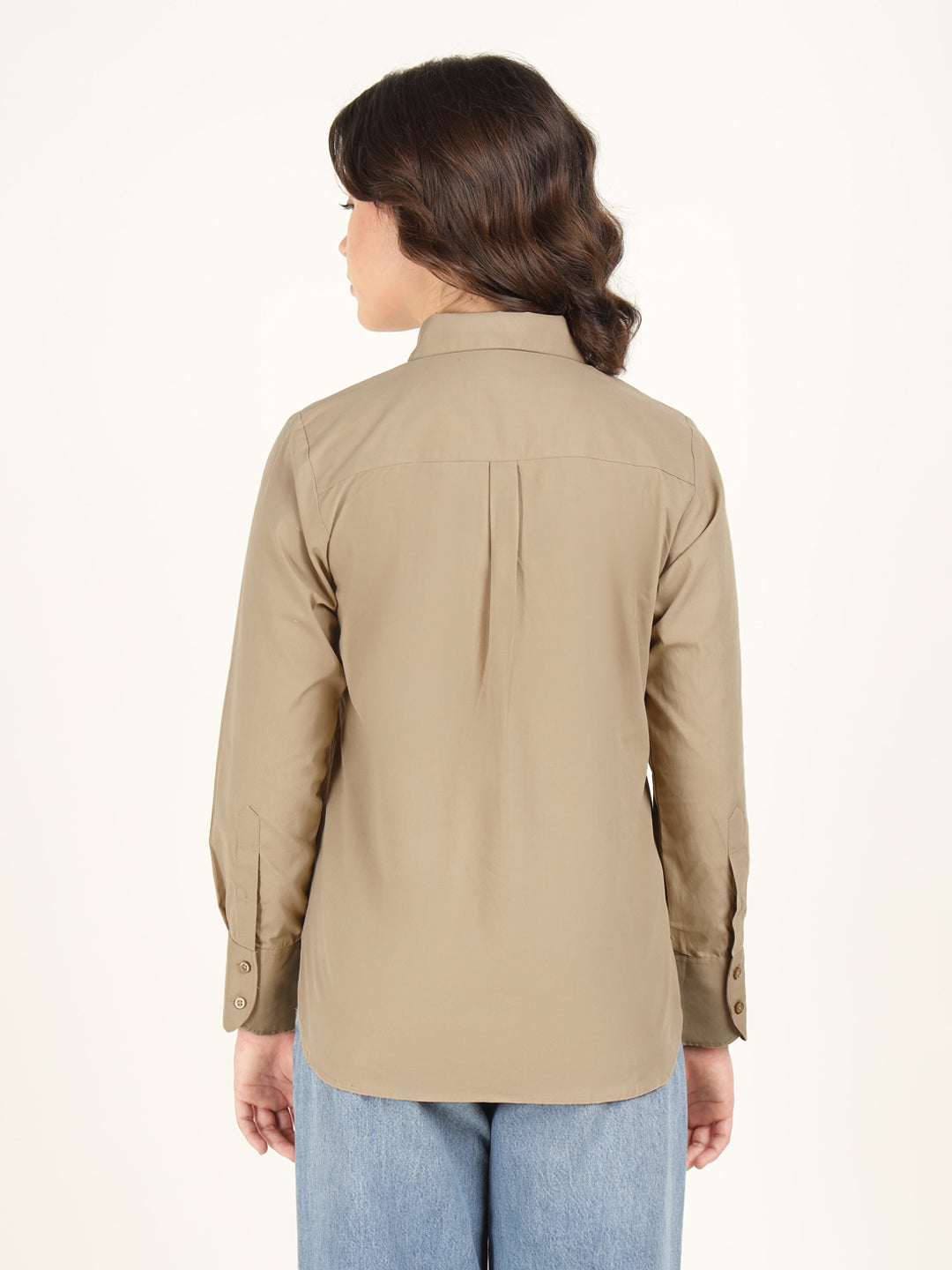 Women Beige Solid Pure Cotton Relaxed Fit Casual Shirt