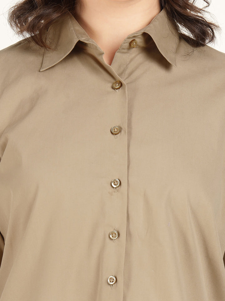 Women Beige Solid Pure Cotton Relaxed Fit Casual Shirt