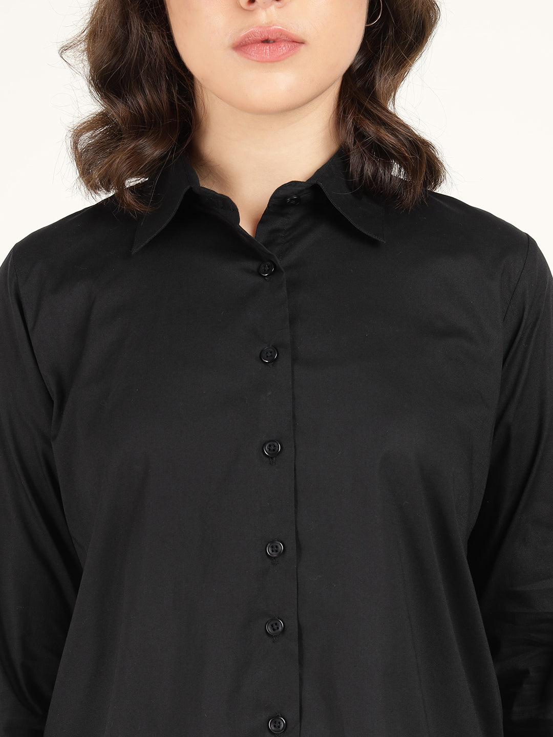 Women Black Solid Pure Cotton Relaxed Fit Casual Shirt