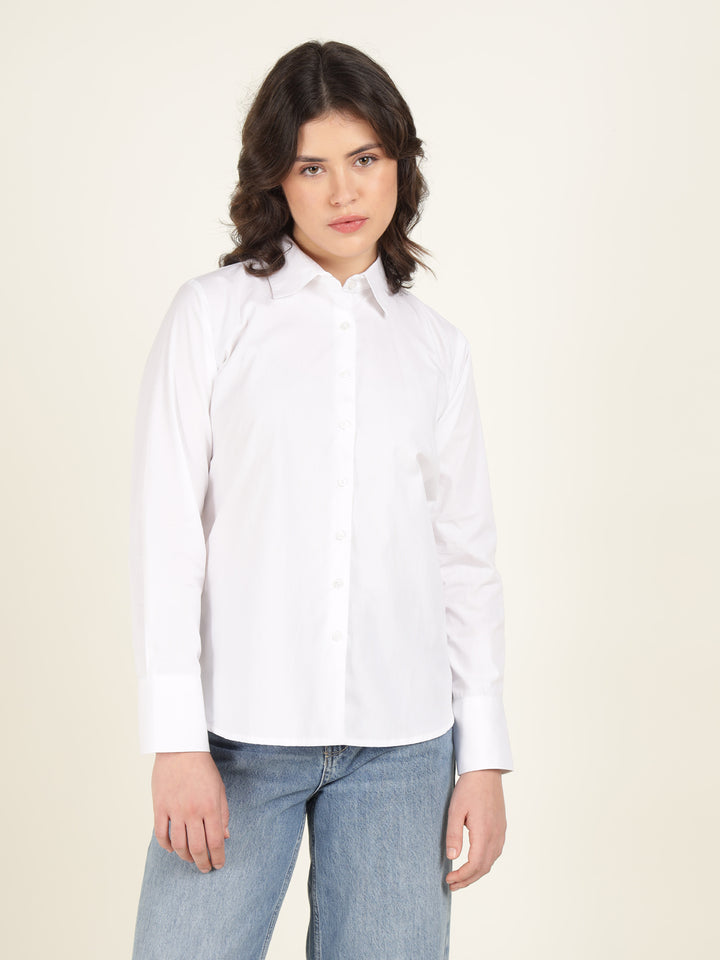 Women White Solid Pure Cotton Relaxed Fit Casual Shirt