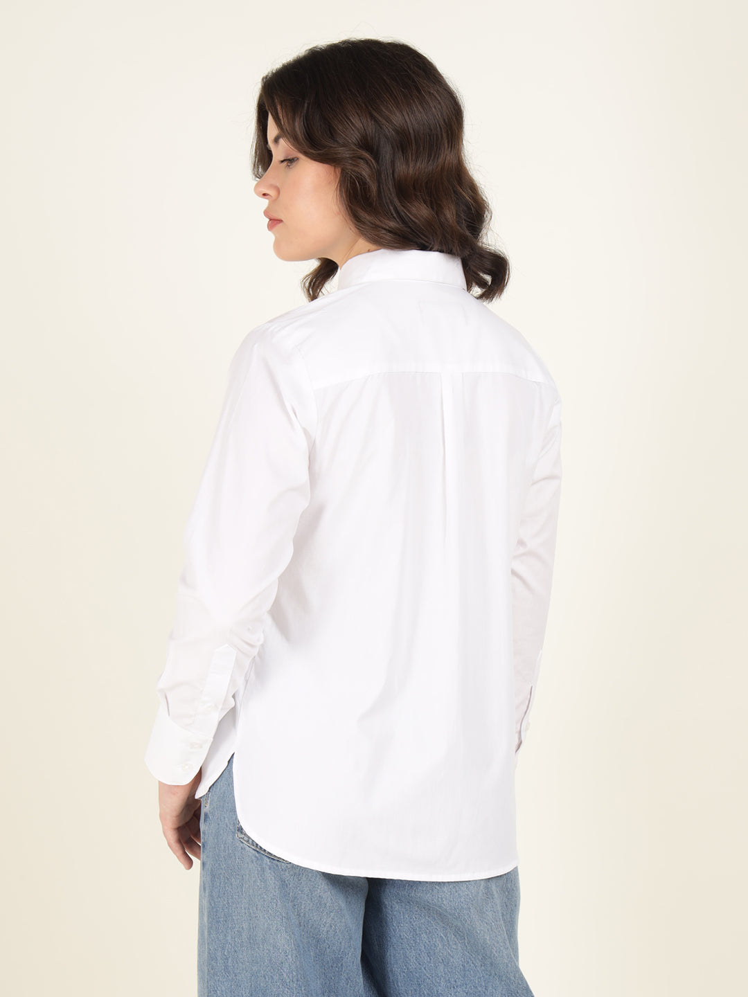 Women White Solid Pure Cotton Relaxed Fit Casual Shirt